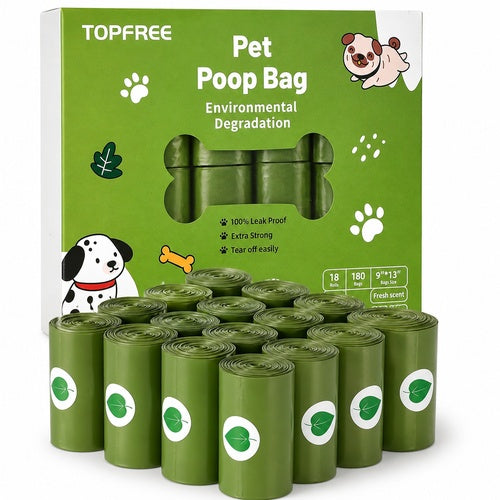 Topfree Dog Poop Bags – 18 Rolls, 180 Bags