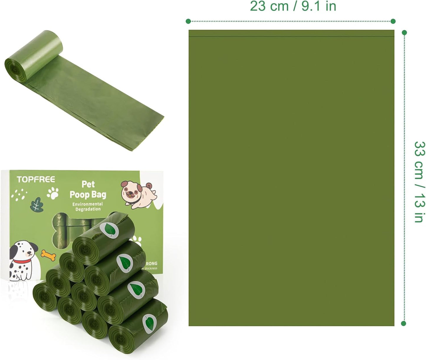 Topfree Dog Poop Bags – 18 Rolls, 180 Bags