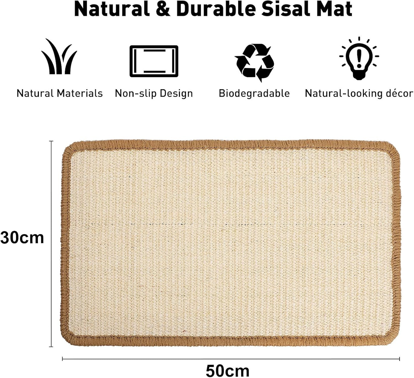 Pet Kindle Cat Scratcher Mat – Natural Sisal, 30 × 50cm